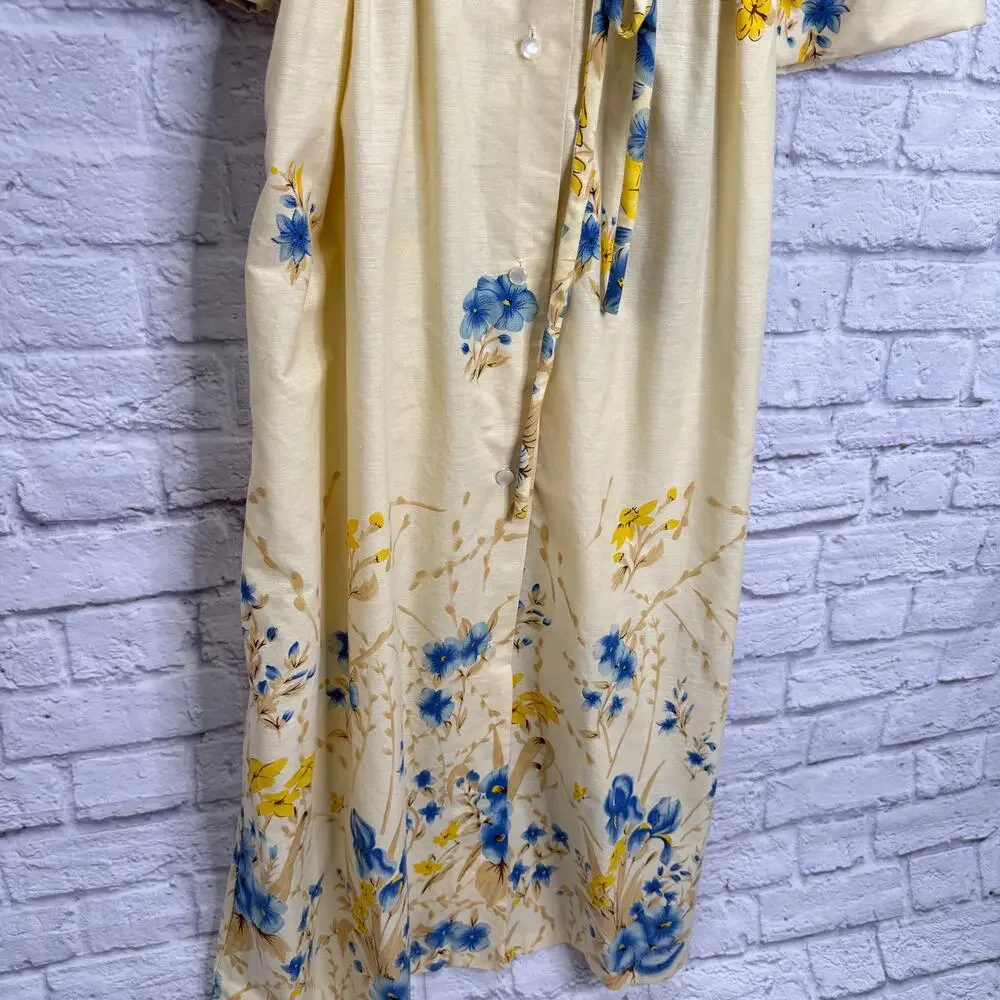 Vintage The Great Entertainers Sears Dress 70s Floral Belt Beige Size S Button - Picture 5 of 8
